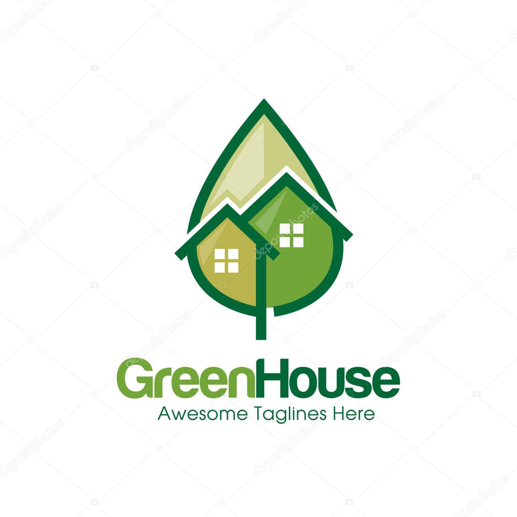 Creative simple Green house logo vector. green leaf and house logo illustration,Ecology Friendly green house vector