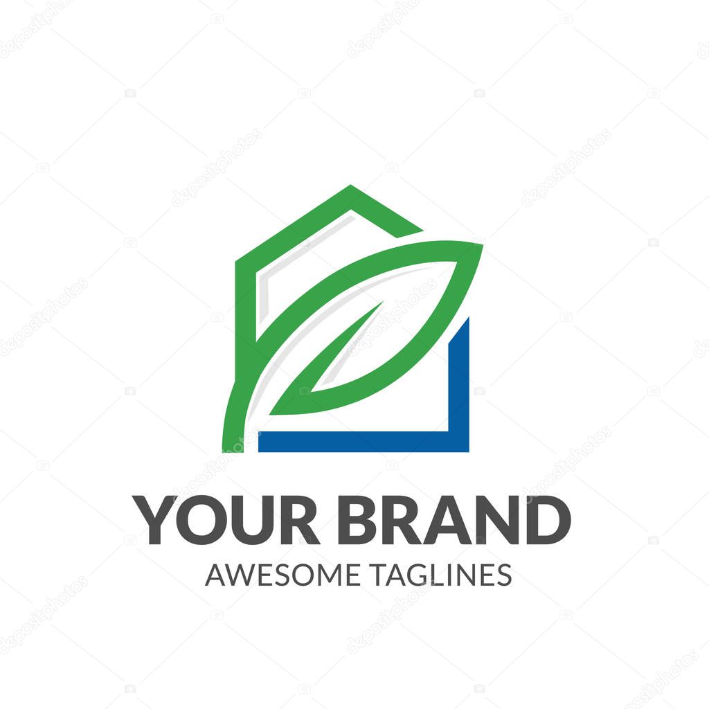 Creative simple Green house logo vector. green leaf and house logo illustration,Ecology Friendly green house vector