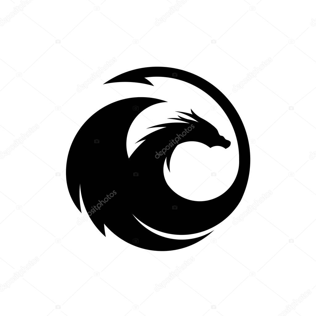 Creative dragon silhouette circle logo design vector illustration
