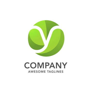 Daire gizli mektup y vektör yaprak yaratıcı yeşil sayfa logo