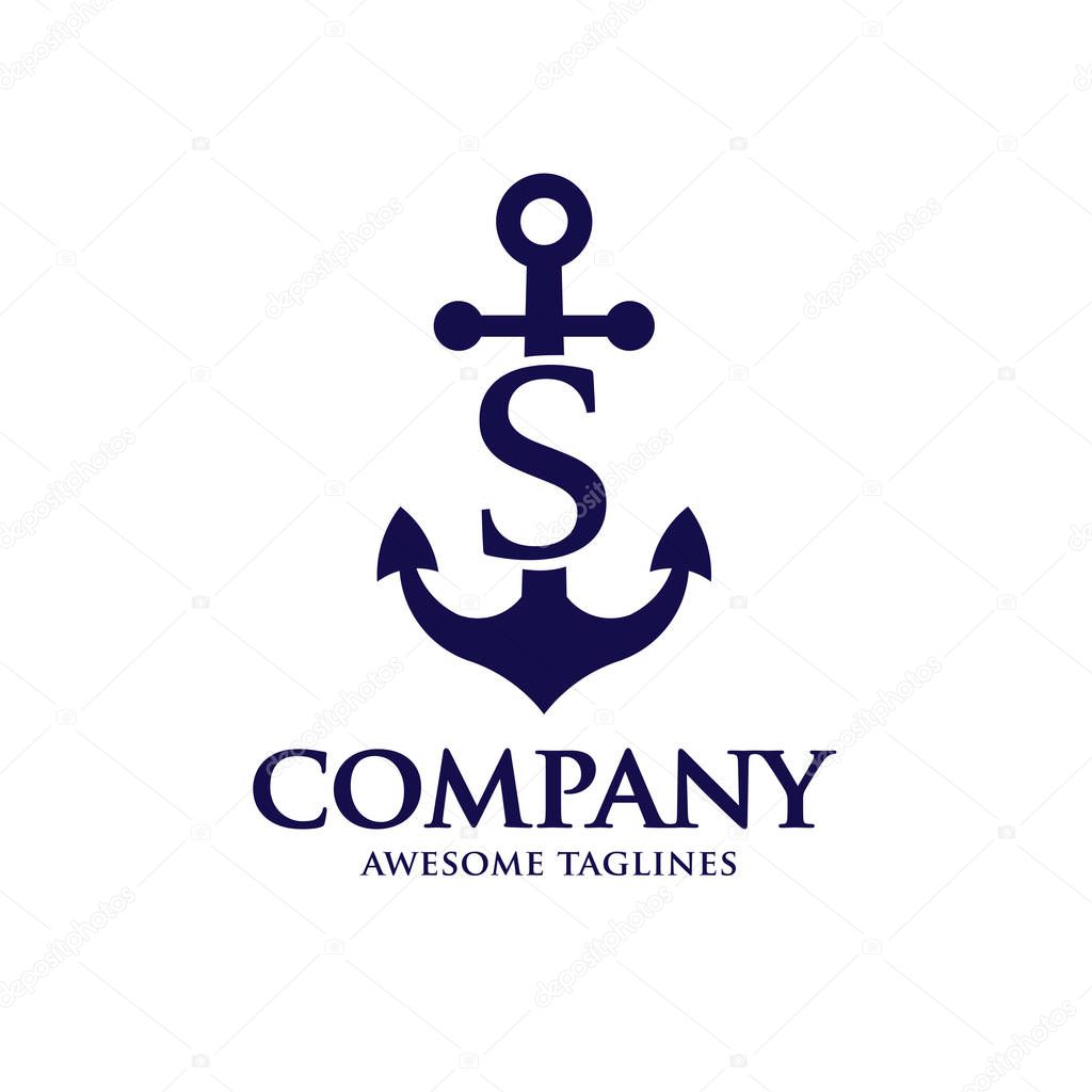 creative initial letter s with Anchor blue color logo vector concept