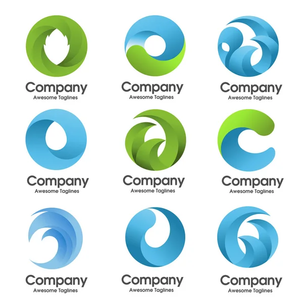 Yaratıcı Renkli Daire Doğa Elemanı Soyut Logo Seti — Stok Vektör