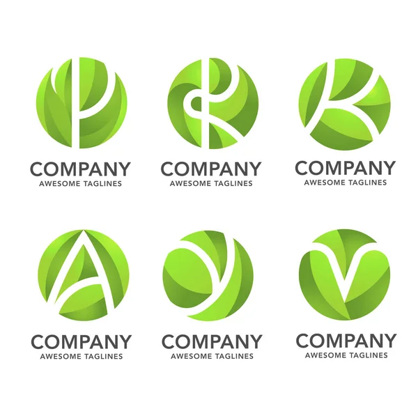 Círculo Hoja Verde Con Varias Letras Ocultas Concepto Vector Logo — Vector de stock