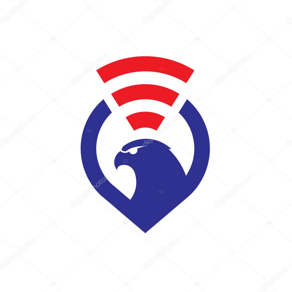 Simple eagle Logo with a symbol of WiFi ,creative bird and WiFi represent of technology or free WiFi logo