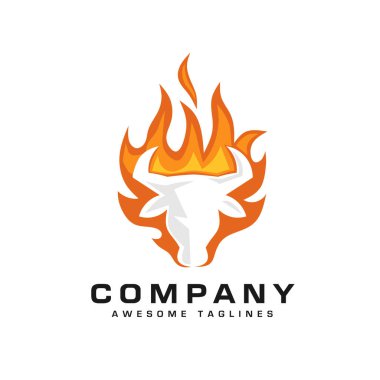 yaratıcı boğa baş yangın logosu vektör illüstrasyon, boğa Kafası Yanan Yangın Vektör İllüstrasyon Logo.
