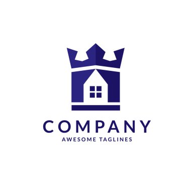 bir taç merkezi parçası olarak ev görüntü ile kraliyet evi logosu, Crown ev logo tasarımı, bir taç sembolü ile Lüks konak