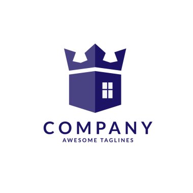 bir taç merkezi parçası olarak ev görüntü ile kraliyet evi logosu, Crown ev logo tasarımı, bir taç sembolü ile Lüks konak