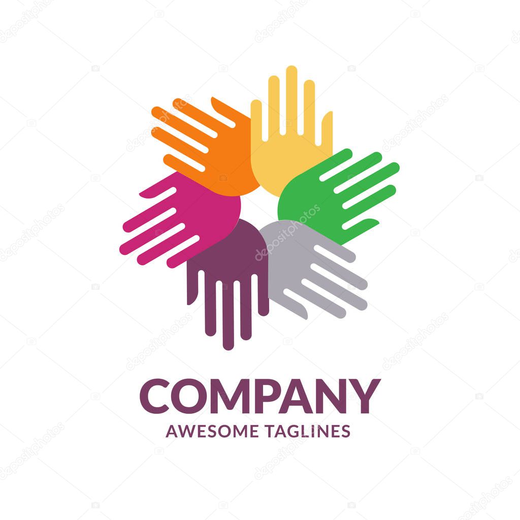 hands color logo design template. hands charity color vector symbol