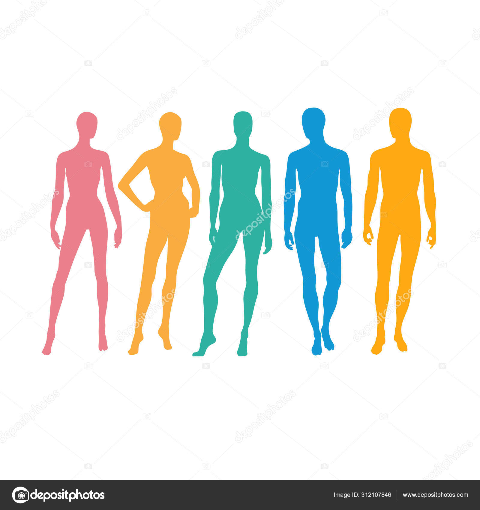 Standing Male Female Figures Silhouette Vector Color Man Woman ...