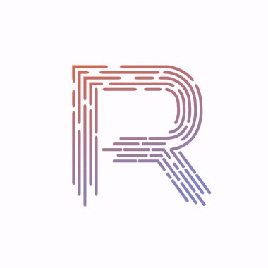 Geometrik çizgili ilk harf R çizgi renk çizimi 