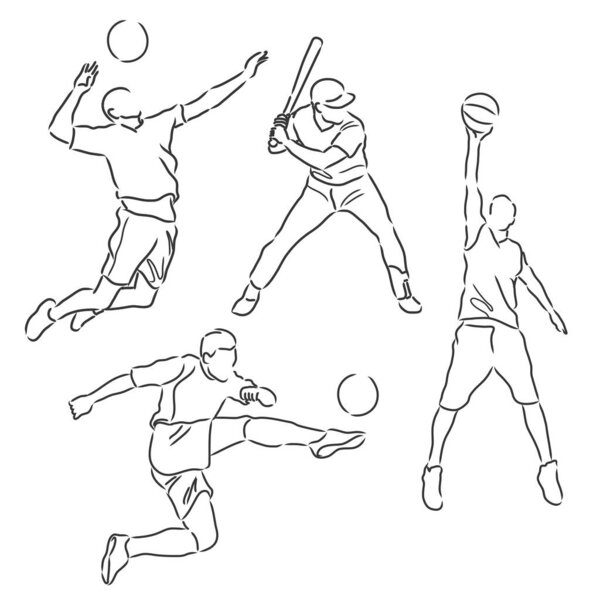 simple sketch of various sports athletes vector illustration