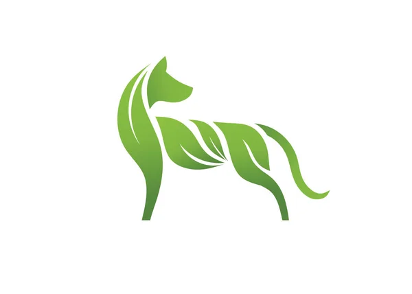 Logotipo Cão Abstrato Com Folhas Verdes Conceito Ilustração Vetorial —  Vetores de Stock