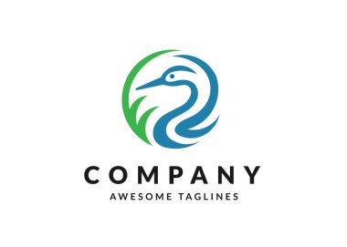 soyut basit balıkçıl veya leylek çember vektör logosu çizimi