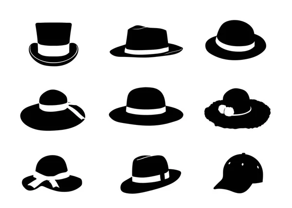 Colección Silueta Sombrero Vector Plano Icono Ilustración — Archivo Imágenes Vectoriales