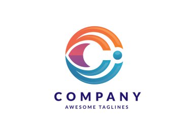 C harfi gradyan renk teknolojisi logo tasarımı vektör çizimi. C harfi işaretli teknoloji tasarımı kurumsal şablon logosu
