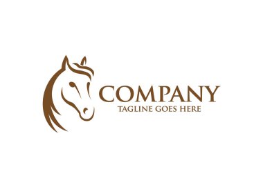 Beyaz arka planda bir at kafası tasarımı taşıyıcısı. Vahşi Hayvanlar. At kafası simgesi veya logosu