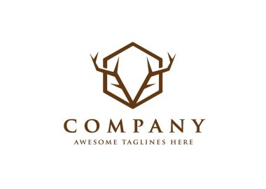 Geyik boynuzu ve altıgen arkaplan logo vektör şablonu