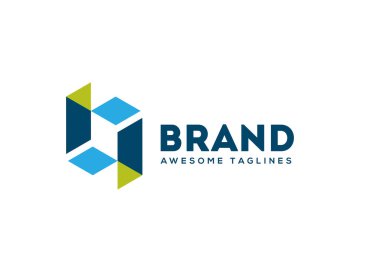 Yazılım ve teknoloji logosu için basit renkli geometrik kare kutu, IT logosu tasarımı, gizli kutu geometrik logosu, simetrik sembol, kare simge, kare şekil Şirket logosu