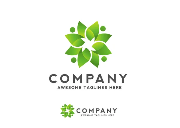 緑の花自然コンセプトロゴデザイン 抽象花のロゴ 緑の葉のロゴ記号 健康ロゴサイン ベクターイラスト — ストックベクタ