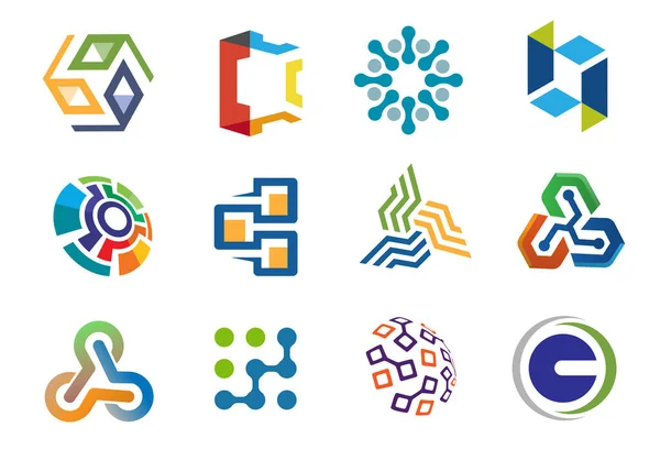 Абстрактный Векторный Сбор Иллюстрации Логотипа Бизнес Технологии — стоковый вектор