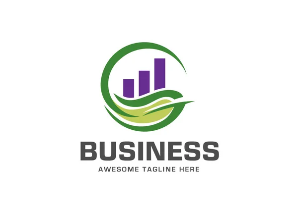 Balkendiagramm Und Blatt Logo Vektor Unternehmenswachstum Natürliche Umwelt Finanzlogo — Stockvektor