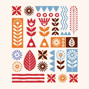 Renkli halk süslemeleri fayanslar, mozaikler, tekstil, çarşaf, halı