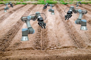 Çiftçinin tarım hazırlığı için arazi, Smart Farming 4.0 ve Industry 4.0 'daki yeni tarım teorisi konseptiyle çalışan bir robota yardım etmek üzere bir robot yerleştirdi.