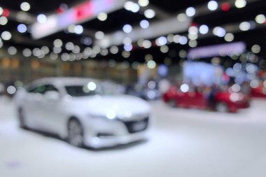 Otomotiv ve ziyaretçi ile bulanık görüntü Bangkok, Tayland arka planı otomobil fuarı etkinliği