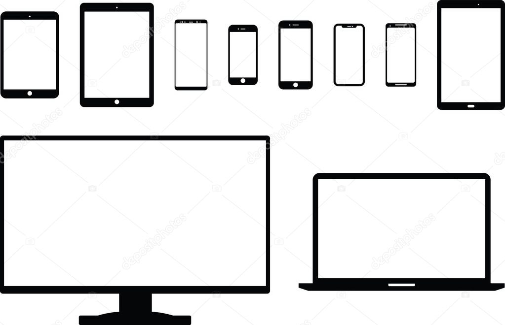 A collection of modern electronic devices, all to-scale from each other.