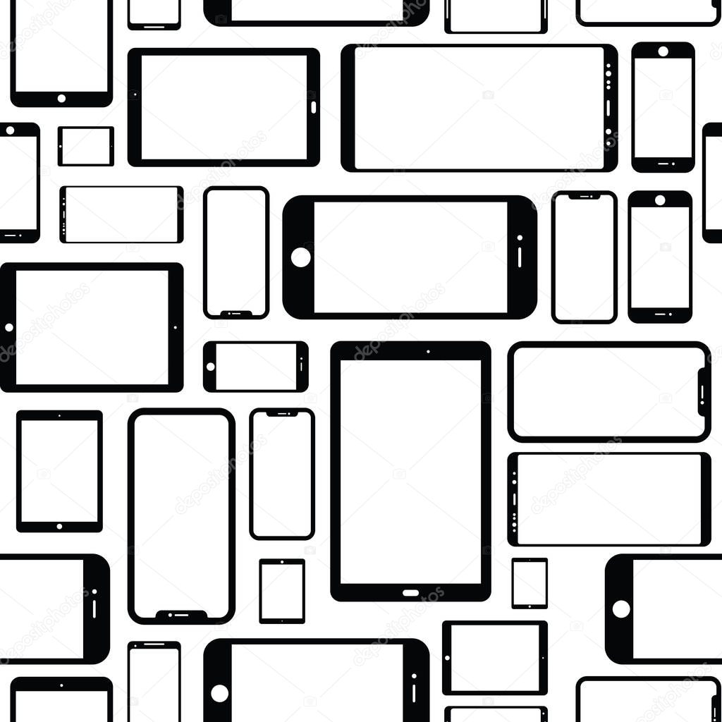 A seamless tiling pattern of various modern electronic devices.