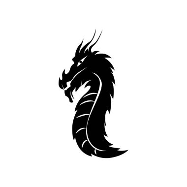 Siyah siluet tasarımı basit ejderha logosu hayvan şablonu çizimi