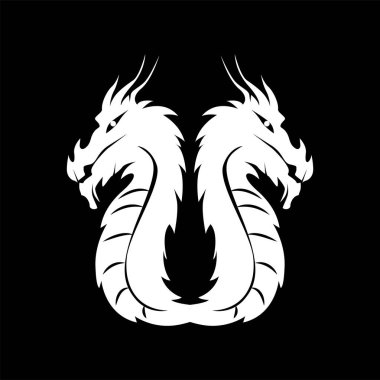 Siyah siluet tasarımı basit ejderha logosu hayvan şablonu çizimi