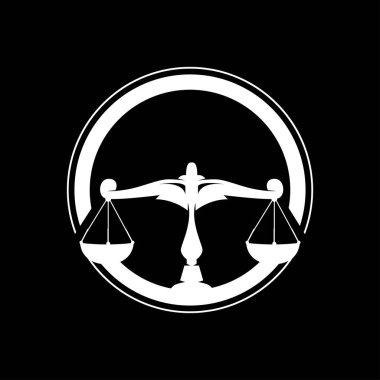 Basit yasal ölçekli logo adalet mahkemesi basit siyah siluet şablon tasarımı