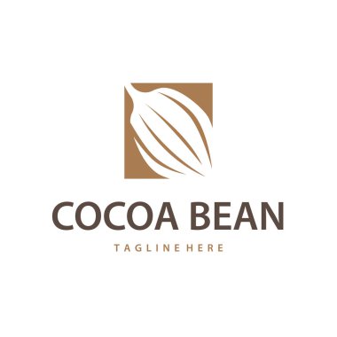 Kakao fasulyesi logo tasarımı konsepti. Çikolata, içecek silueti ve plantasyon sembolü illüstrasyon ikonu vektör tasarımı.