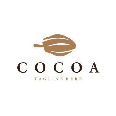 Kakao fasulyesi logo tasarımı konsepti. Çikolata, içecek silueti ve plantasyon sembolü illüstrasyon ikonu vektör tasarımı.