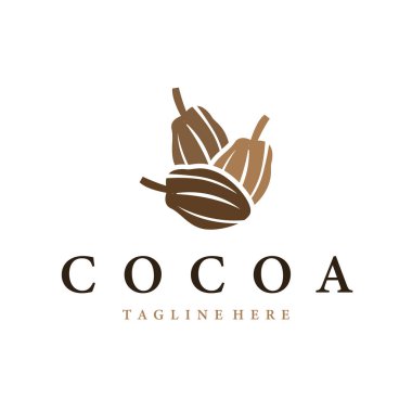 Kakao fasulyesi logo tasarımı konsepti. Çikolata, içecek silueti ve plantasyon sembolü illüstrasyon ikonu vektör tasarımı.
