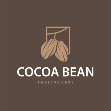 Kakao fasulyesi logo tasarımı konsepti. Çikolata, içecek silueti ve plantasyon sembolü illüstrasyon ikonu vektör tasarımı.