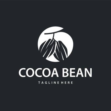 Kakao fasulyesi logo tasarımı konsepti. Çikolata, içecek silueti ve plantasyon sembolü illüstrasyon ikonu vektör tasarımı.