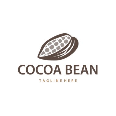 Kakao fasulyesi logo tasarımı konsepti. Çikolata, içecek silueti ve plantasyon sembolü illüstrasyon ikonu vektör tasarımı.