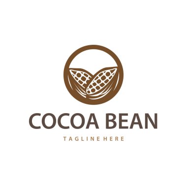 Kakao fasulyesi logo tasarımı konsepti. Çikolata, içecek silueti ve plantasyon sembolü illüstrasyon ikonu vektör tasarımı.
