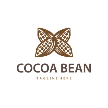 Kakao fasulyesi logo tasarımı konsepti. Çikolata, içecek silueti ve plantasyon sembolü illüstrasyon ikonu vektör tasarımı.