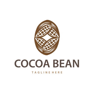 Kakao fasulyesi logo tasarımı konsepti. Çikolata, içecek silueti ve plantasyon sembolü illüstrasyon ikonu vektör tasarımı.