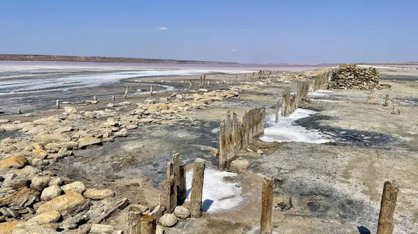Doğal haliyle tuzlu bataklık. Tuz çıkarmanın doğal bir yolu. Pembe tuz bataklığı. Estuary ve tuz çıkarma. Doğal haliyle tuzlu bataklık. Tuz çıkarmanın doğal bir yolu. Tuza maruz kalmış odun. Nehirdeki tuzlu bataklıkta odun.