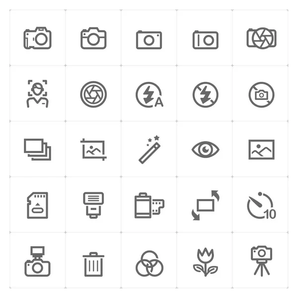 Icon Set Camera Outline Stroke Vector Illustration White Background — Stock Vector