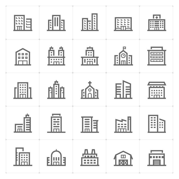 Icon set - Building outline stroke vector illustration on white background