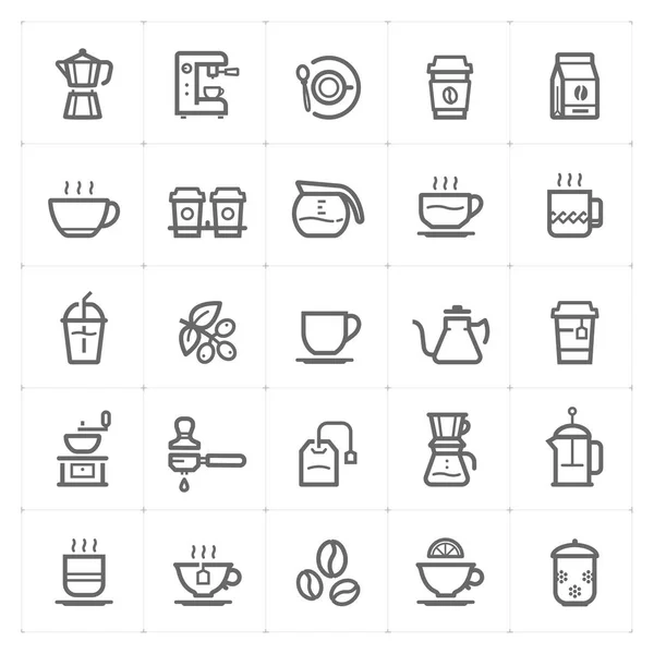 Symbol Set Kaffee Und Tee Umreißt Schlaganfall Vektor Illustration Auf — Stockvektor