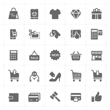Simge seti - beyaz arka planda alışveriş ve ticaret katı simge tarzı vektör illüstrasyon