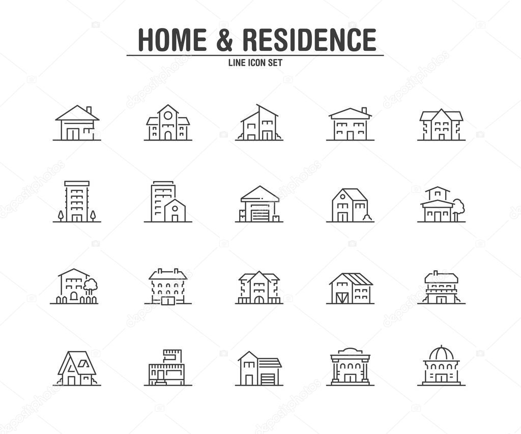 Home and Residence line icons. Vector illustration pixel perfect on white background.