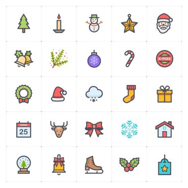 Simge seti - Beyaz arkaplan üzerinde renk vektörü çizimi olan Noel simgesi çizimi çizimi