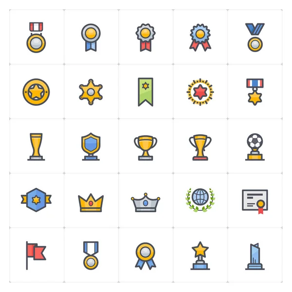 Conjunto Iconos Premio Trofeo Icono Trazo Contorno Con Ilustración Vectores — Vector de stock